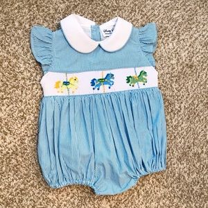 Little girls 3 month smocked carousel bubble